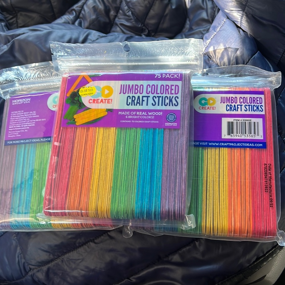 Go Create Jumbo Colored Craft Sticks, 75-Pack Large Rainbow Craft Sticks